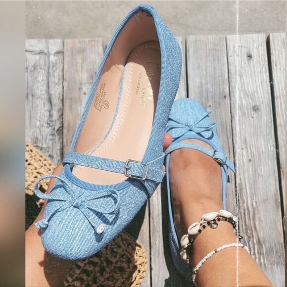 BRAND NEW CHASE & CHLOÉ FERGIE-1 DENIN BALLERINA BOWNOT SLIP-ON FLAT G1 - Picture 1 of 15